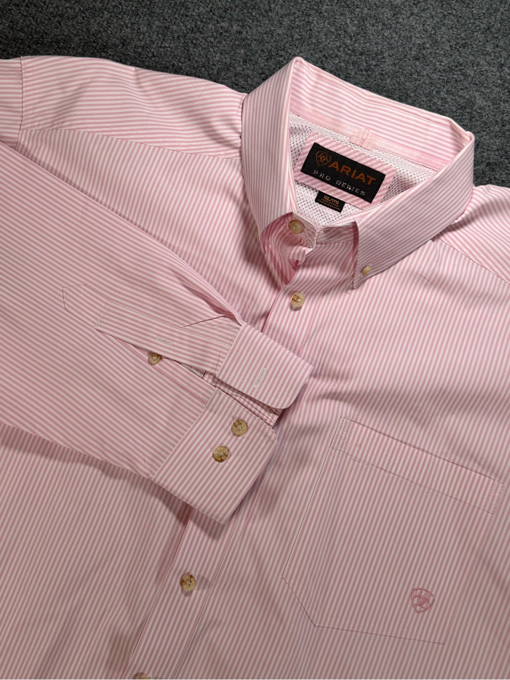 Ariat Pro Series Men’s Pink Striped Button-Down Shirt 2XL